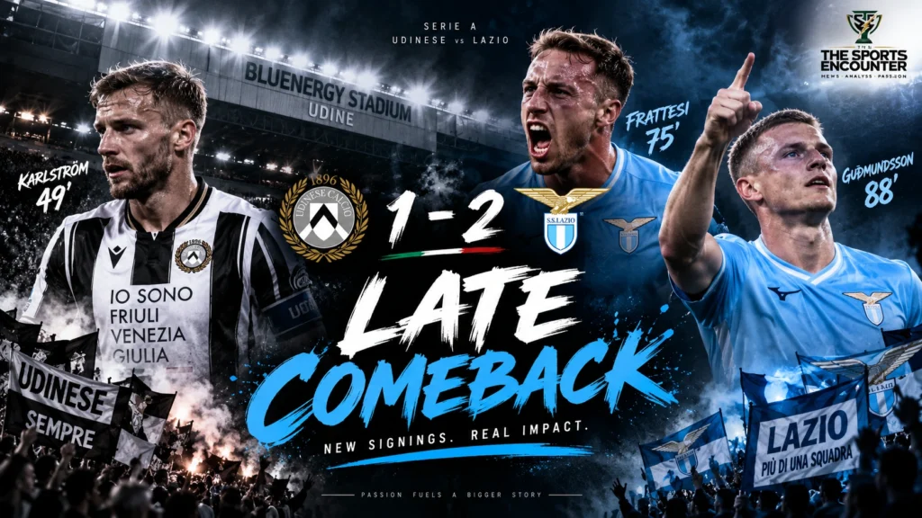 Davide Frattesi and Albert Guðmundsson celebrate Lazio’s late 2-1 comeback victory over Udinese in Serie A.