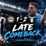 Davide Frattesi and Albert Guðmundsson celebrate Lazio’s late 2-1 comeback victory over Udinese in Serie A.