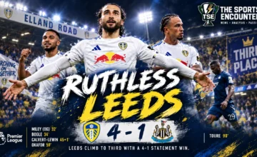 Dominic Calvert-Lewin celebrates for Leeds United during the 4-1 Premier League victory over Newcastle at Elland Road as Leeds climb to third.