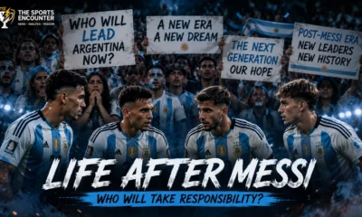 Emotional Argentina soccer fans hold signs asking who will lead the national team after Lionel Messi, while Argentina players look toward each other for responsibility in the post-Messi era.