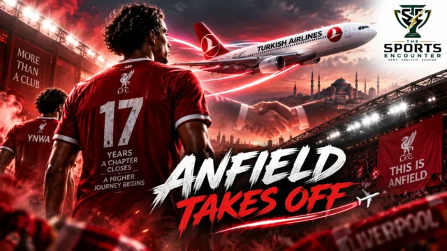 Liverpool players and Turkish Airlines branding in a visual representing the club’s new five-year main sponsorship agreement beginning in the 2027-28 season.