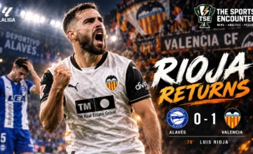 Luis Rioja celebrates after scoring Valencia’s 78th-minute winner against former club Deportivo Alavés at Mendizorroza in La Liga.