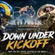 Los Angeles Rams and San Francisco 49ers players featured in a cinematic Melbourne Cricket Ground graphic highlighting why the NFL chose Australia for a historic Week 1 regular-season game.