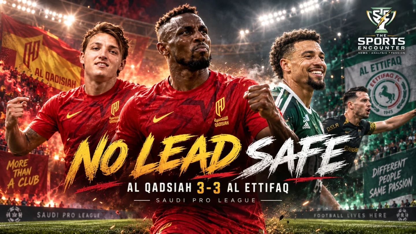 Julián Quiñones and Al Qadsiah players during the 3-3 Saudi Pro League draw against Al Ettifaq, where Al Qadsiah twice lost the lead.