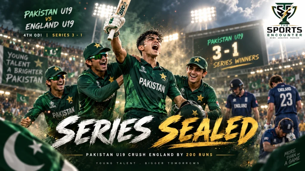 Pakistan Under-19 players celebrate during their 200-run victory over England Under-19s at Wormsley in the fourth Youth ODI.