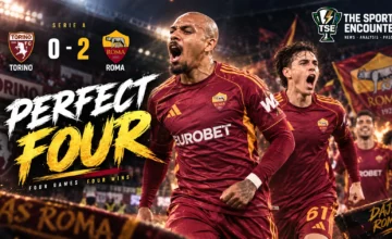 Donyell Malen celebrates for Roma after scoring in the 2-0 Serie A victory over Torino before Roma's top-of-the-table clash with Inter.