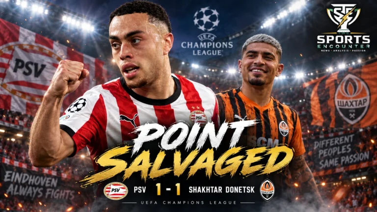 Sergiño Dest celebrates for PSV after scoring the equalizer in a 1-1 Champions League draw against Shakhtar Donetsk.