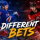 Eeli Tolvanen and Luke Evangelista featured in an NHL roster-building graphic comparing the Rangers’ low-risk signing with the Devils’ higher-upside trade.