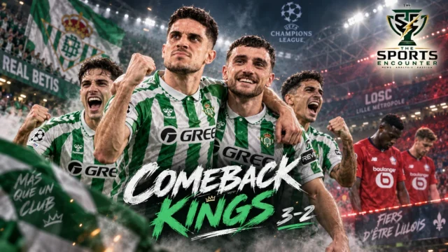 Marc Bartra and Real Betis players celebrate their 3-2 Champions League comeback victory over Lille in France.