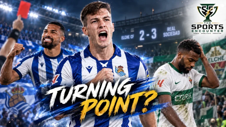 Luka Sučić celebrates Real Sociedad’s 90th-minute winner against Elche after the visitors held on for a dramatic 3-2 La Liga victory with 10 men.