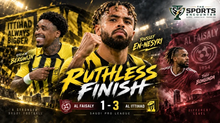 Steven Bergwijn and Youssef En-Nesyri celebrate for Al Ittihad during their 3-1 Saudi Pro League win over Al Faisaly.