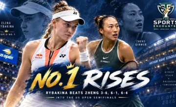 Elena Rybakina celebrates after defeating Zheng Qinwen in three sets to reach the 2026 US Open semifinals and secure the World No. 1 ranking.