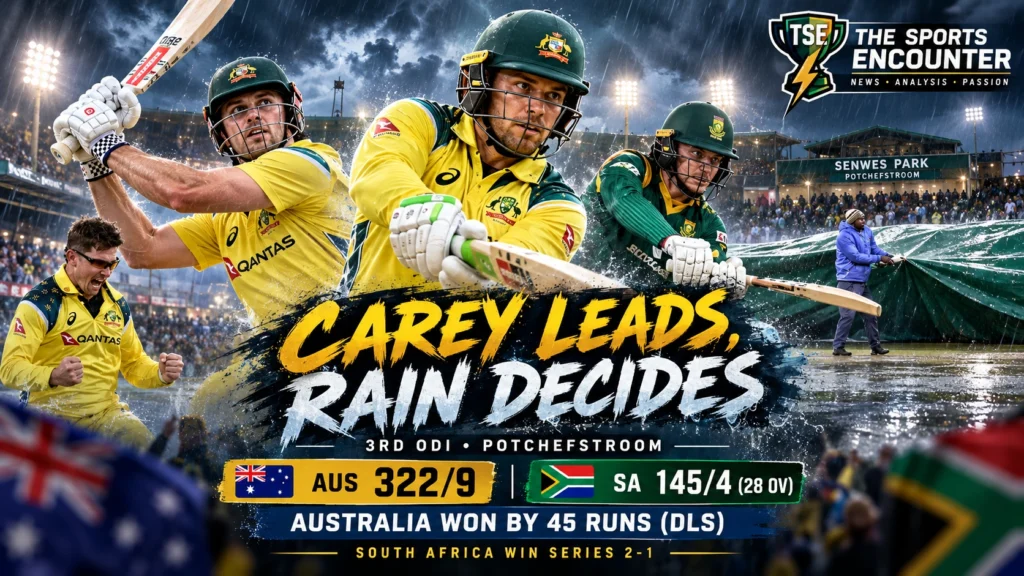 Alex Carey and Mitchell Marsh lead Australia's third ODI recovery against South Africa as rain ends the Potchefstroom chase and denies the Proteas a 3-0 series sweep.