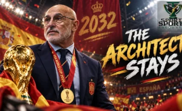 Luis de la Fuente celebrates Spain’s 2026 World Cup triumph after signing a new contract to remain national team coach through 2032.