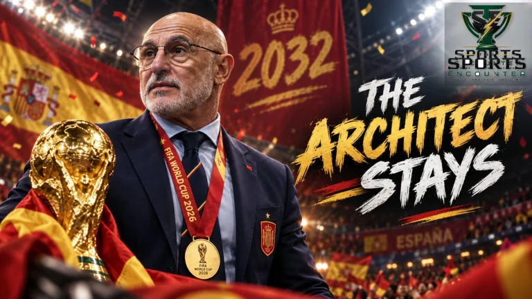 Luis de la Fuente celebrates Spain’s 2026 World Cup triumph after signing a new contract to remain national team coach through 2032.