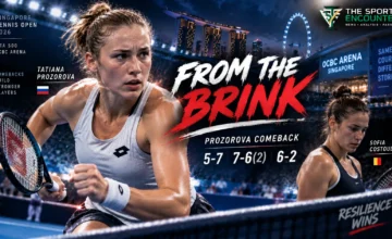 Tatiana Prozorova competes against Sofia Costoulas during their three-set first-round match at the 2026 Singapore Tennis Open.