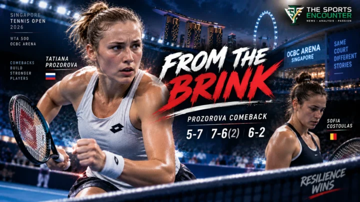 Tatiana Prozorova competes against Sofia Costoulas during their three-set first-round match at the 2026 Singapore Tennis Open.