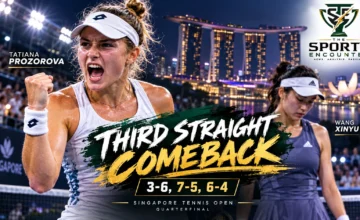 Tatiana Prozorova celebrates after defeating Wang Xinyu 3-6, 7-5, 6-4 to reach her first WTA semifinal at the 2026 Singapore Tennis Open.