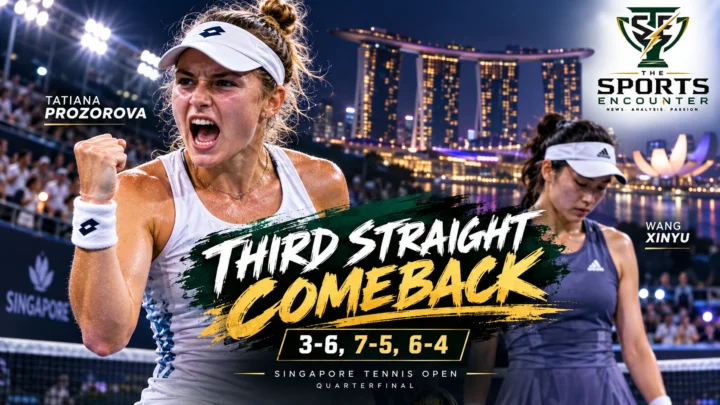 Tatiana Prozorova celebrates after defeating Wang Xinyu 3-6, 7-5, 6-4 to reach her first WTA semifinal at the 2026 Singapore Tennis Open.