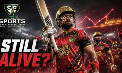 Trinbago Knight Riders players during CPL 2026 as the defending champions fight to keep their playoff qualification hopes alive.