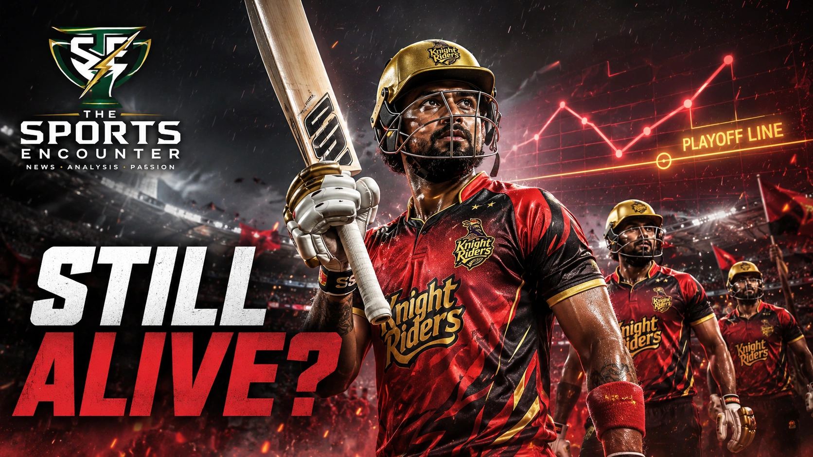Trinbago Knight Riders players during CPL 2026 as the defending champions fight to keep their playoff qualification hopes alive.