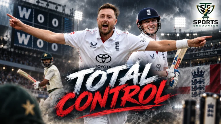 Ollie Robinson celebrates after striking twice as England build a 320-run first-innings lead over Pakistan on Day 2 of the Edgbaston Test.
