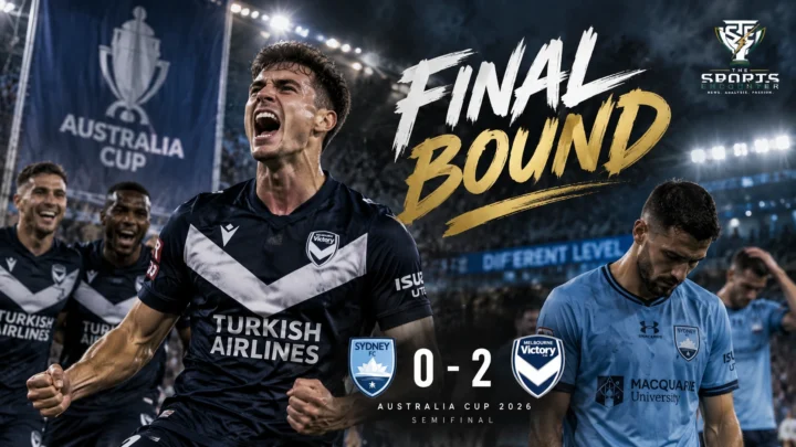 Keegan Jelacic and Melbourne Victory players celebrate during their 2-0 Australia Cup semifinal win over Sydney FC.