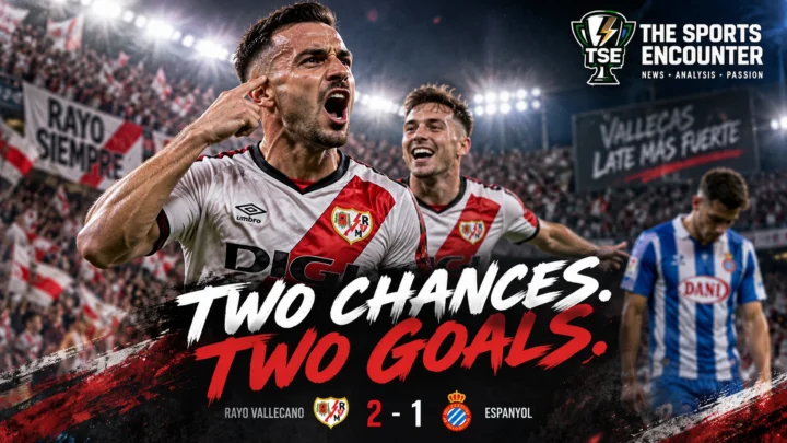 Adrià Pedrosa celebrates after scoring against former club Espanyol as Rayo Vallecano secure a 2-1 La Liga victory at Estadio de Butarque.