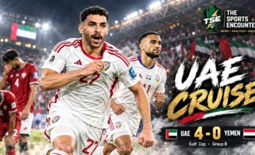 Nicolás Giménez celebrates during the United Arab Emirates' 4-0 Gulf Cup 27 Group B victory over Yemen in Jeddah on September 24, 2026.
