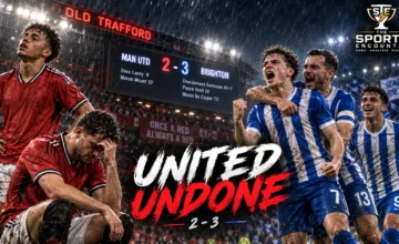 Brighton players celebrate their 3-2 Carabao Cup comeback victory over Manchester United at Old Trafford after overturning a two-goal deficit.