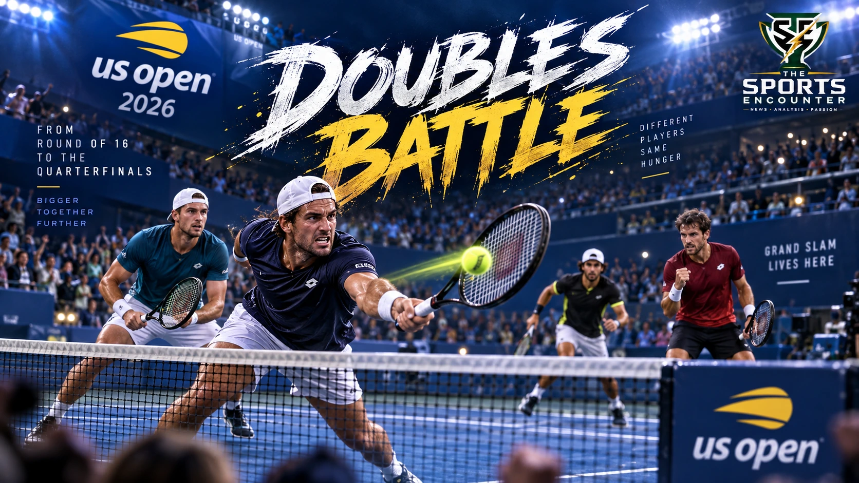 Leading men’s doubles teams compete at the 2026 US Open as the tournament moves from the Round of 16 into the quarterfinals in New York.