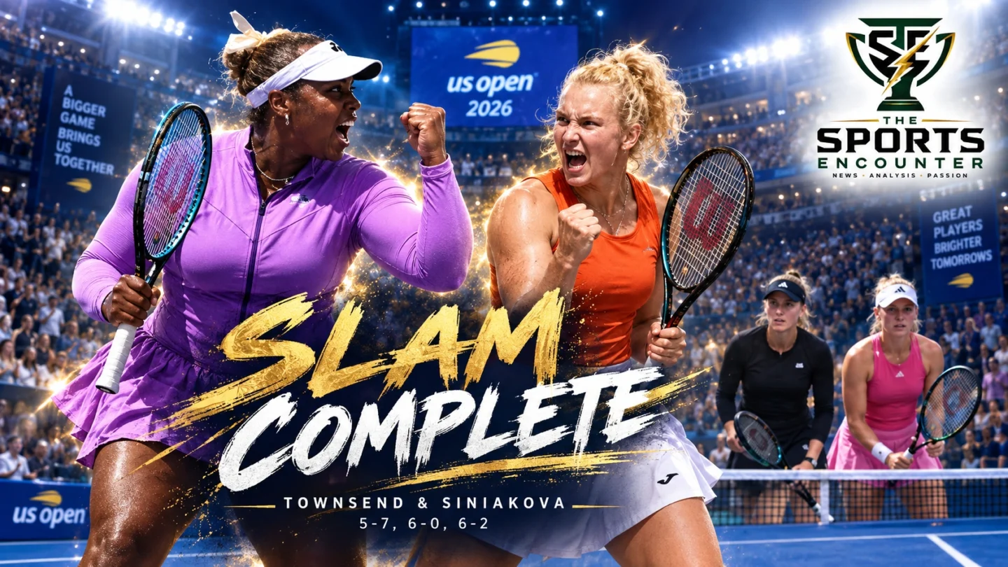 Taylor Townsend and Katerina Siniakova celebrate after winning the 2026 US Open women’s doubles title against Robin Montgomery and Ashlyn Krueger.