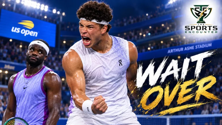 Ben Shelton celebrates after defeating Frances Tiafoe in the 2026 US Open semifinal at Arthur Ashe Stadium, reaching his first Grand Slam final and ending a 54-year wait for a Black American man in the US Open final.