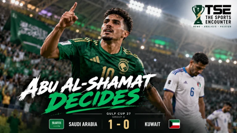 Mohammed Abu Al-Shamat celebrates Saudi Arabia’s winning goal against Kuwait in the Gulf Cup 27 Group A opener at Al-Inma Stadium in Jeddah.