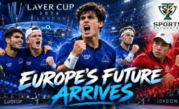 Rafael Jodar celebrates during Laver Cup 2026 in London as Carlos Alcaraz, Casper Ruud and Brandon Nakashima feature in the Day 1 Europe versus Team World battle.
