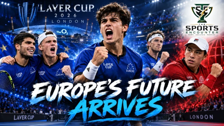 Rafael Jodar celebrates during Laver Cup 2026 in London as Carlos Alcaraz, Casper Ruud and Brandon Nakashima feature in the Day 1 Europe versus Team World battle.
