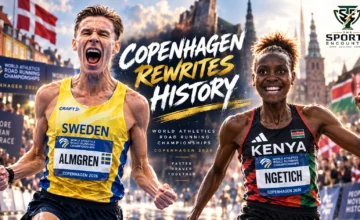 Agnes Ngetich and Andreas Almgren celebrate their 2026 World Athletics Road Running Championships half marathon titles in Copenhagen after running 1:05:15 and 58:06.