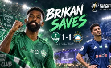 Feras Al-Brikan celebrates for Al-Ahli after his late equalizer against Pakhtakor in the AFC Champions League Elite 2026/27 opener in Jeddah.