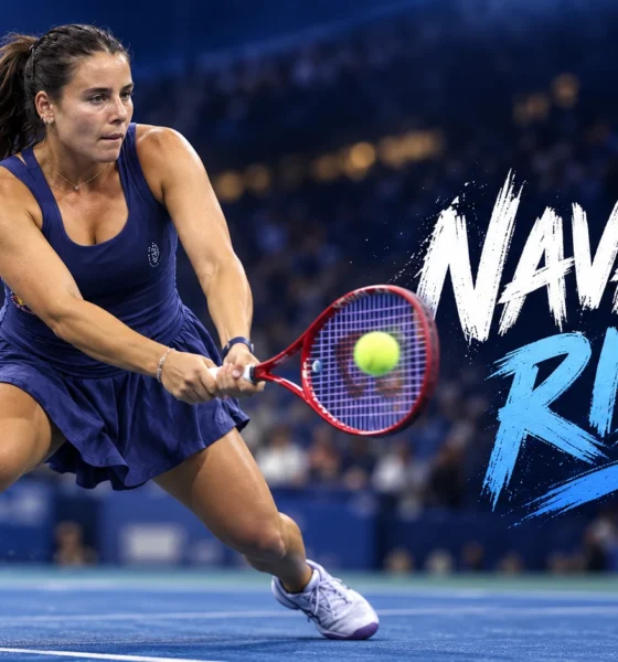 Emma Navarro celebrates after beating Anna Kalinskaya to reach the 2026 US Open quarterfinals, where she will face fellow American Jessica Pegula.
