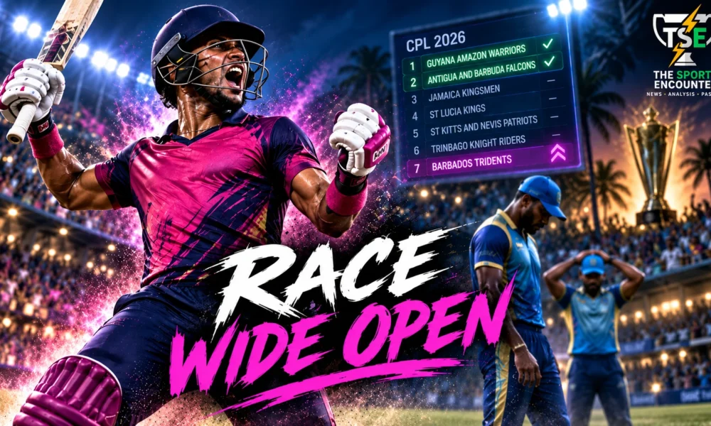 Barbados Tridents celebrate an eight-wicket win over St Lucia Kings as the CPL 2026 playoff race tightens for the final two qualification spots.
