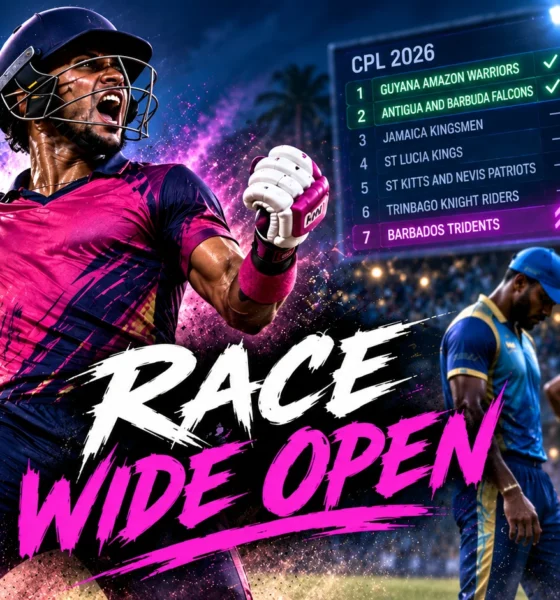 Barbados Tridents celebrate an eight-wicket win over St Lucia Kings as the CPL 2026 playoff race tightens for the final two qualification spots.