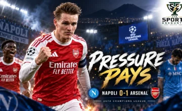 Martin Ødegaard celebrates after scoring Arsenal’s winner in a 1-0 Champions League victory over Napoli in Naples.