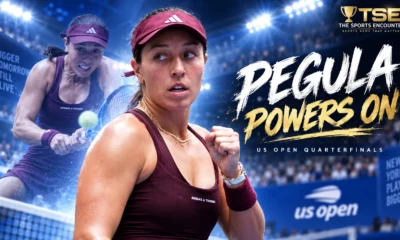 Jessica Pegula celebrates after beating Sorana Cirstea in straight sets to reach the 2026 US Open quarterfinals and stay alive in the race for World No. 1.