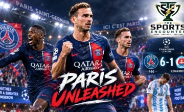 PSG players celebrate during their 6-1 Champions League victory over Slovan Bratislava at the Parc des Princes in Paris.