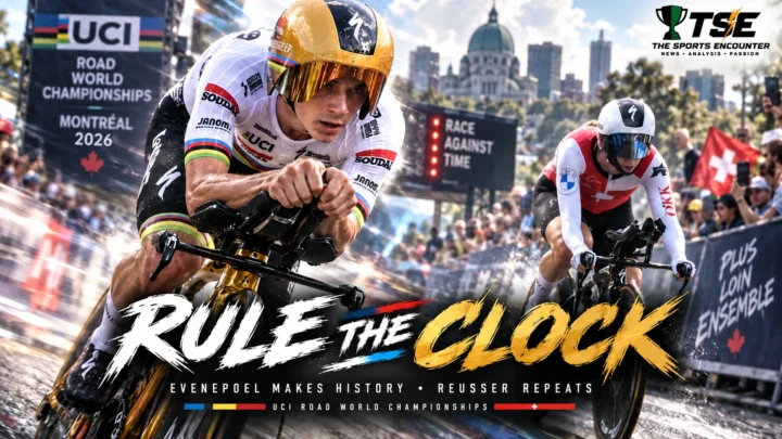 Remco Evenepoel and Marlen Reusser race against the clock after winning the elite individual time trials at the 2026 UCI Road World Championships in Montréal.