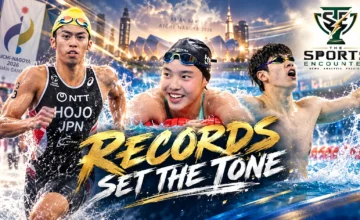 Yu Zidi, Takumi Hojo and Elavenil Valarivan feature in a montage of the first medal day at the Aichi-Nagoya 2026 Asian Games.
