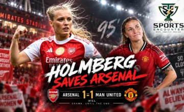 Smilla Holmberg celebrates her 95th-minute equalizer for Arsenal Women against Manchester United Women in a 1-1 WSL draw at Emirates Stadium.