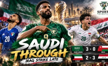 Feras Al Brikan celebrates Saudi Arabia’s 3-0 win over Oman as Iraq celebrate Karar Nabeel’s late Gulf Cup 27 winner against Kuwait.