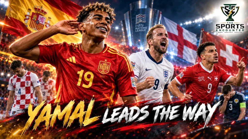 Lamine Yamal celebrates for Spain as England and Switzerland feature in The Sports Encounter's UEFA Nations League 2026-27 Matchday 2 report