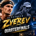 Alexander Zverev celebrates after defeating Luciano Darderi in straight sets to reach the US Open 2026 quarterfinals.